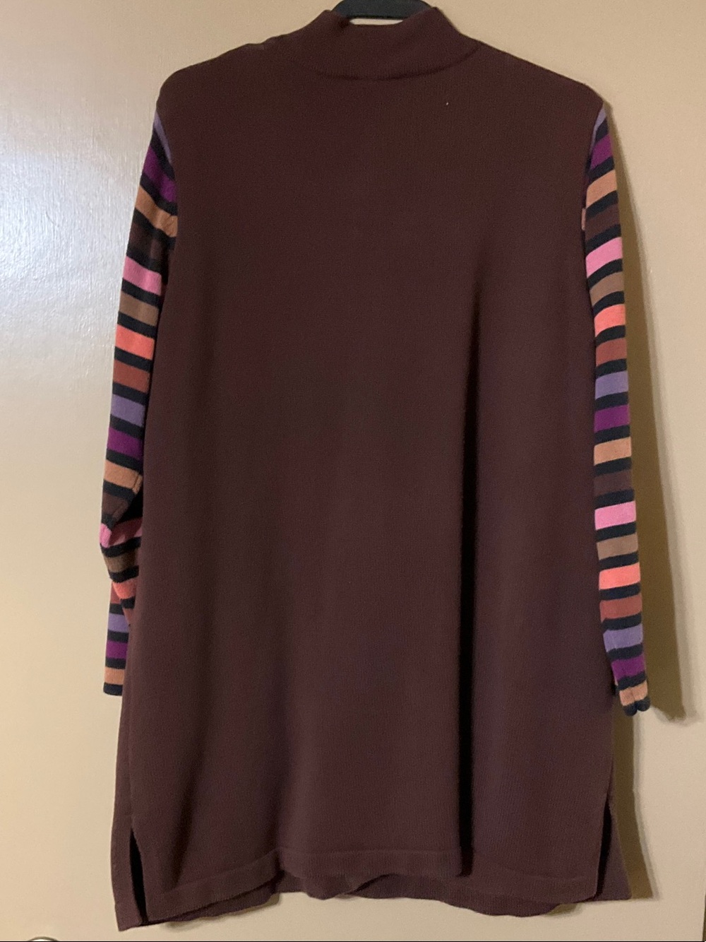 Bob Mackie Brown Cardigan with Multicolor Striped Sleeves - Picture 2 of 11